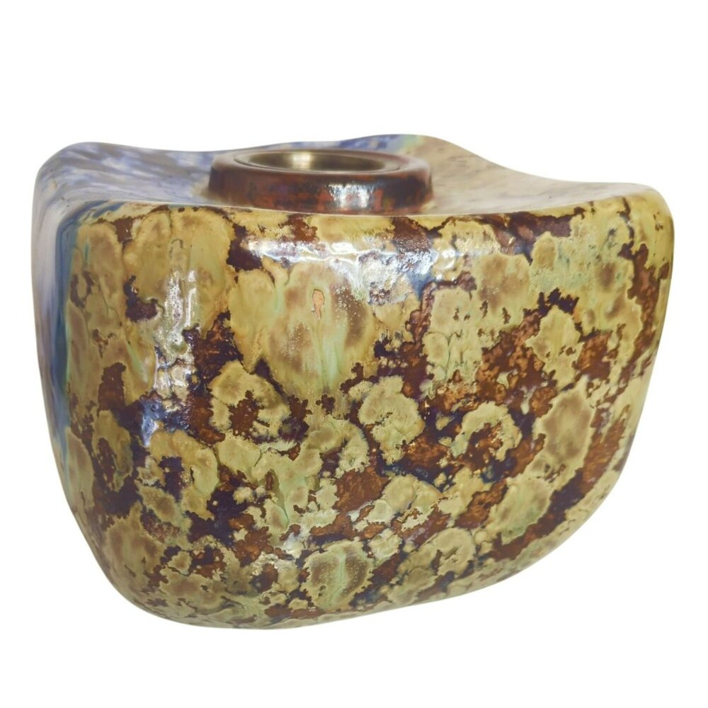 Japanese Studio Pottery Jardinière Square Planter With Abstract Glaze Blue Brown - Picture 7 of 12